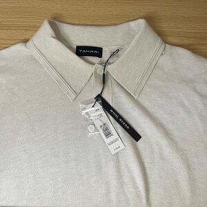 Tahari‎ Mens Wool Blend Collared Sweater Men medium Ivory Long Sleeve Fisherman